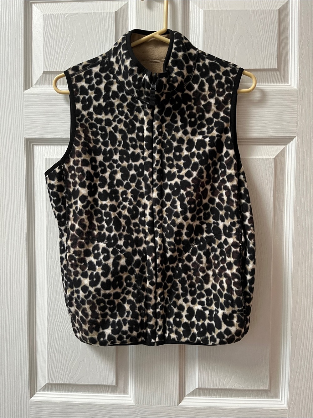 Leopard Print Fleece Top - Black, Cream, Tan